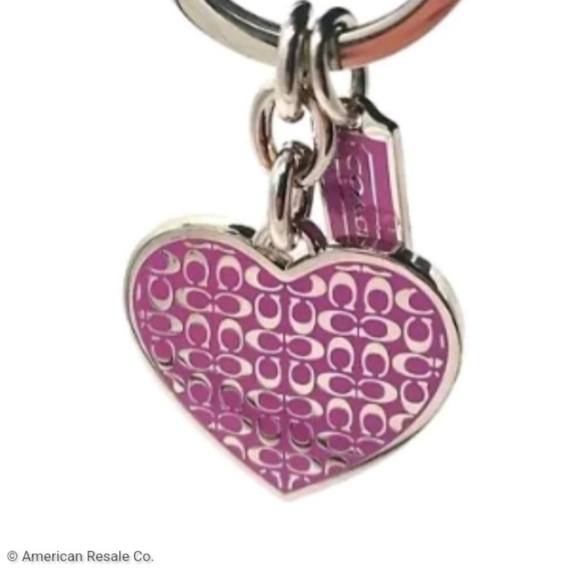 Vintage Large COACH Neon Pink Heart Signature Keychain Purse Charm bag tag - Picture 4 of 7